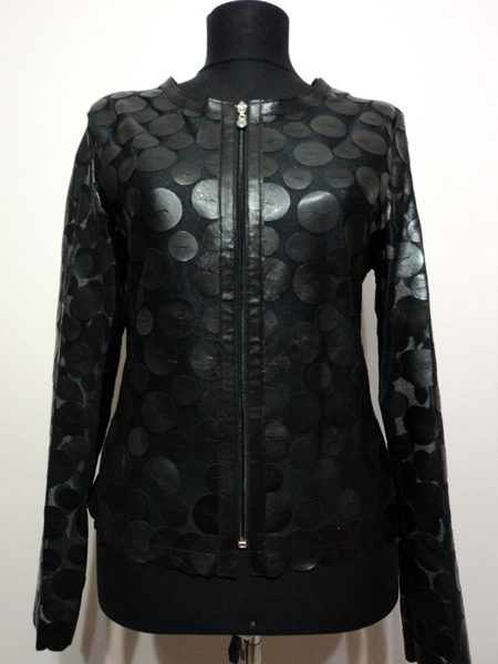 Black Leather Leaf Jacket Women Design Genuine Short Zip Up Light Lightweight