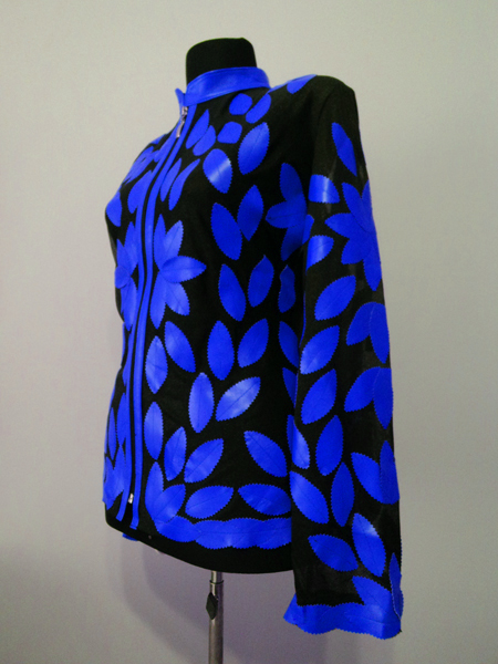 Blue Leather Leaf Jacket for Women