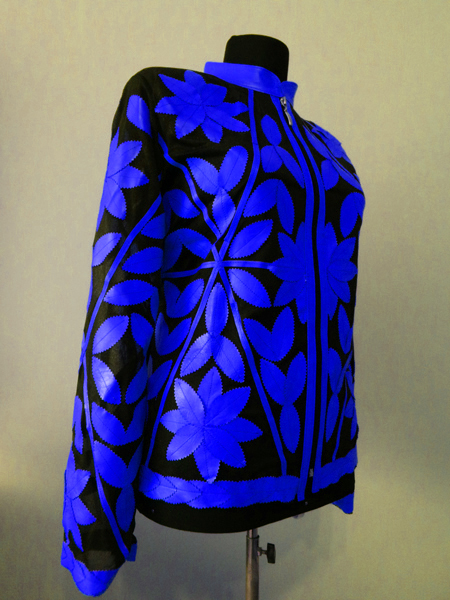 Blue Leather Leaf Jacket for Women