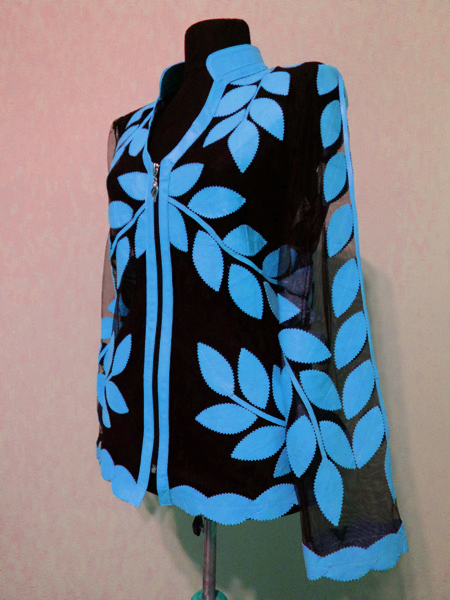 Ice Baby Blue Leather Leaf Jacket Women Design Genuine Short Zip Up Light Lightweight