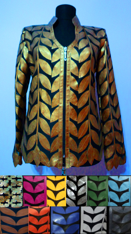 Leather Leaf Jacket for Womens V Neck Design 08 Genuine Short Zip Up Light Lightweight [ Click to See Photos ]