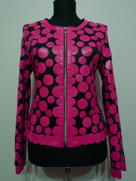 Pink Leather Leaf Jacket for Women Design 07 Genuine Short Zip Up Light Lightweight [ Click to See Photos ]