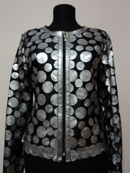 Silver Leather Leaf Jacket for Women Design 07 Genuine Short Zip Up Light Lightweight [ Click to See Photos ]