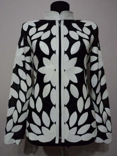 White Leather Leaf Jacket for Women