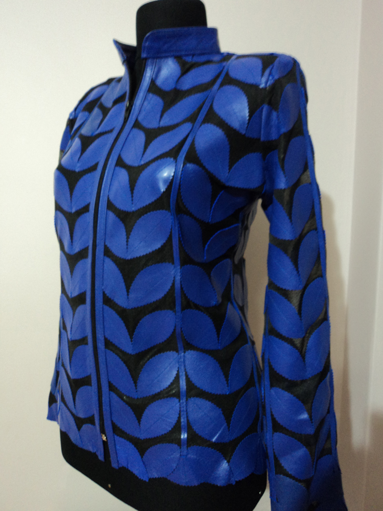Womens Blue Leather Leaf Jacket