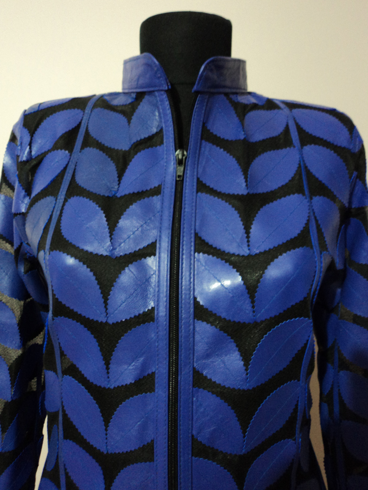 Womens Blue Leather Leaf Jacket