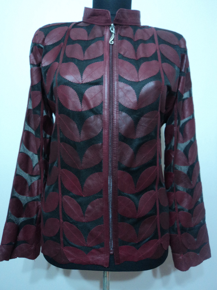 Womens Burgundy Leather Leaf Jacket