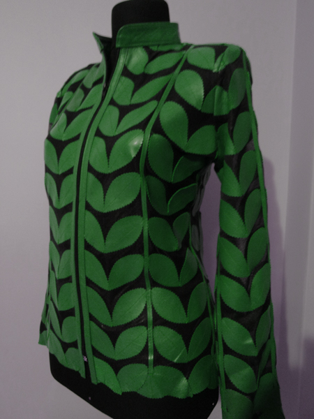 Womens Green Leather Leaf Jacket