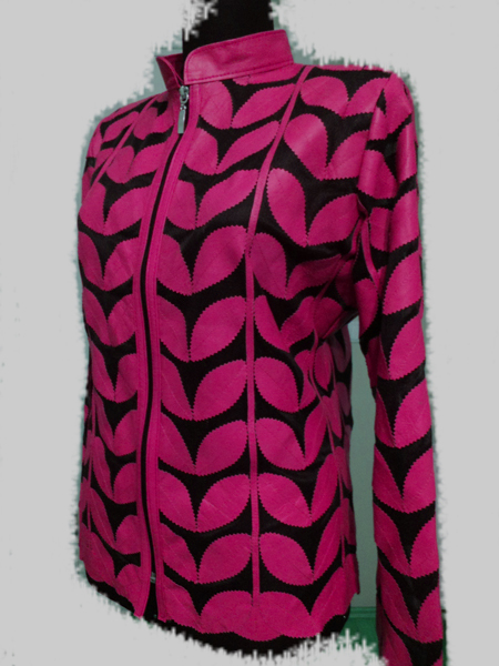 Womens Pink Leather Leaf Jacket