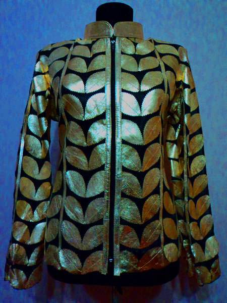 Plus Size Gold Leather Leaf Jacket for Women [ Click to See Photos ]