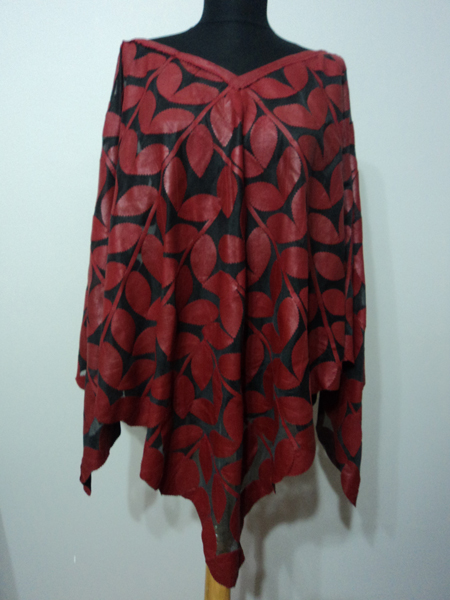 Womens Red Leather Leaf Poncho [ Click to See Photos ]