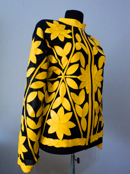 Yellow Leather Leaf Jacket for Women