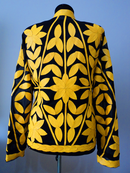 Yellow Leather Leaf Jacket for Women